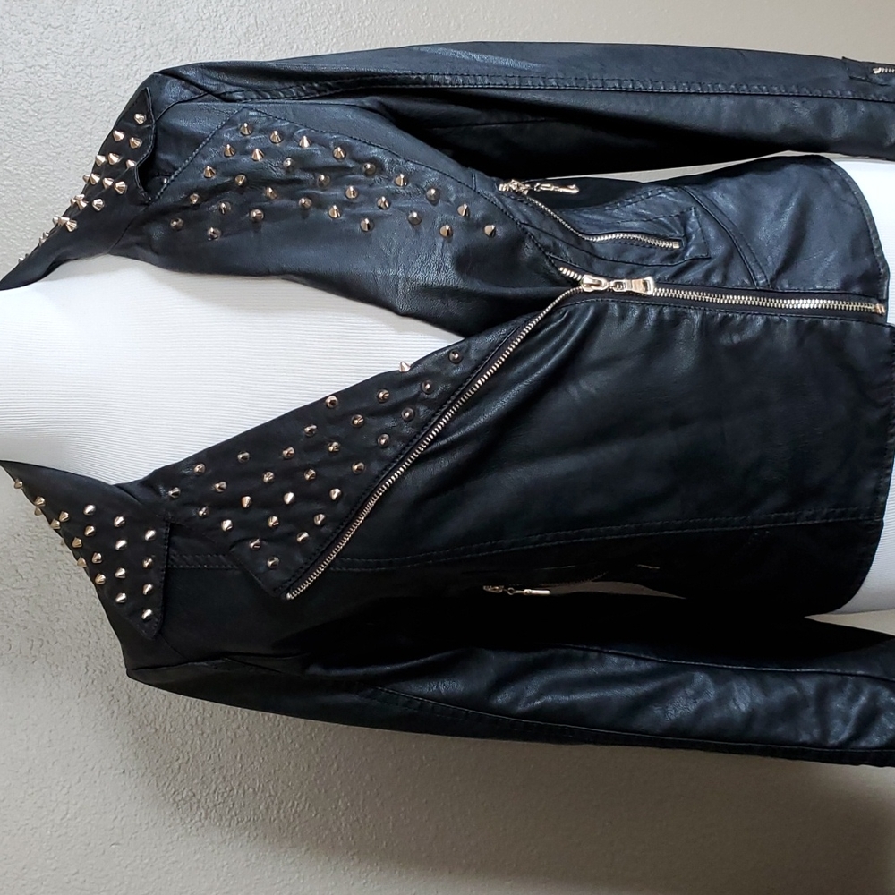 Studded Faux Leather Forever 21 Black and Gold Jacket Medium